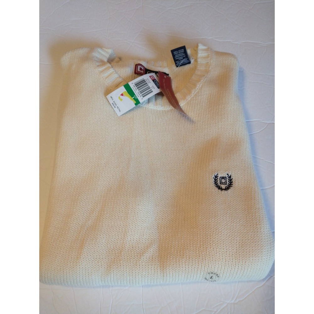 Chaps Men's Crew Neck Sweater Size Large 100% Cotton‎ Color Cream $60